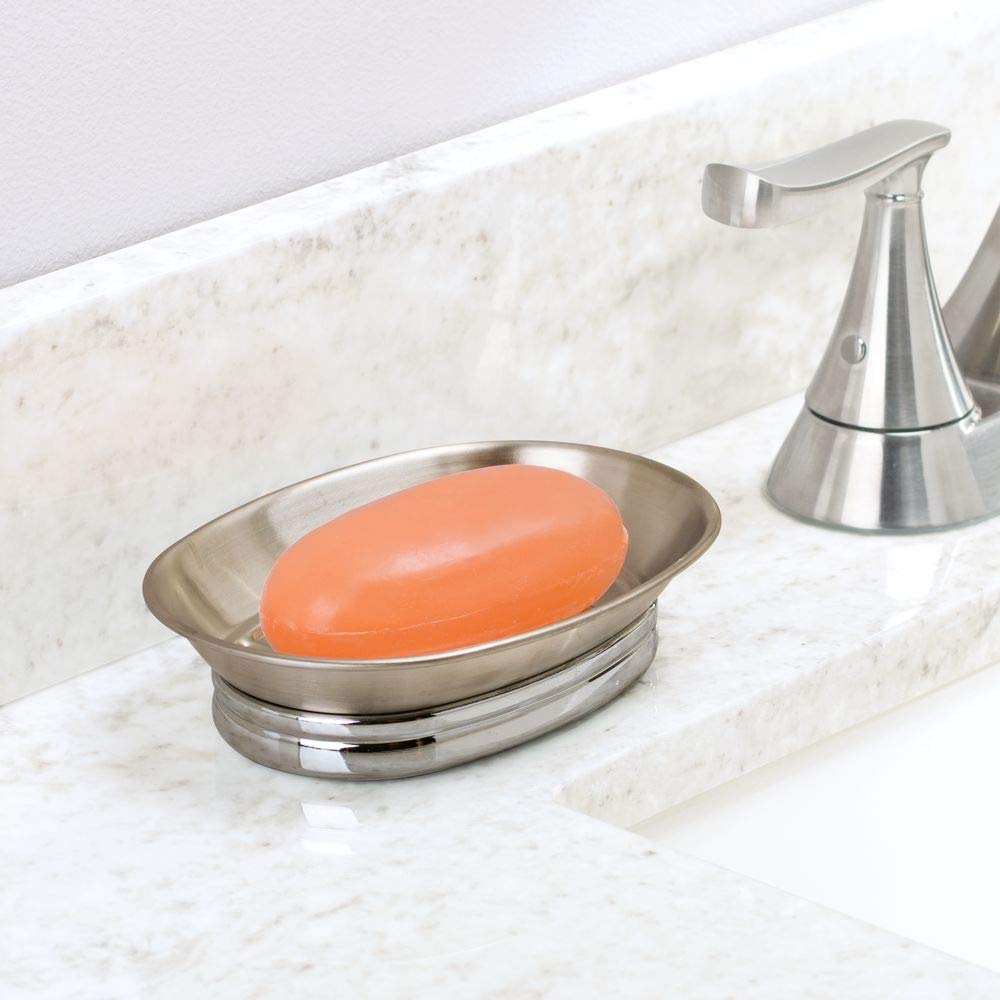 Idesign York Metal Soap Saver, Holder Tray For Bathroom Counter, Shower, Kitchen, 4'' X 5.5'' X 1.5'', Brushed Stainless Steel
