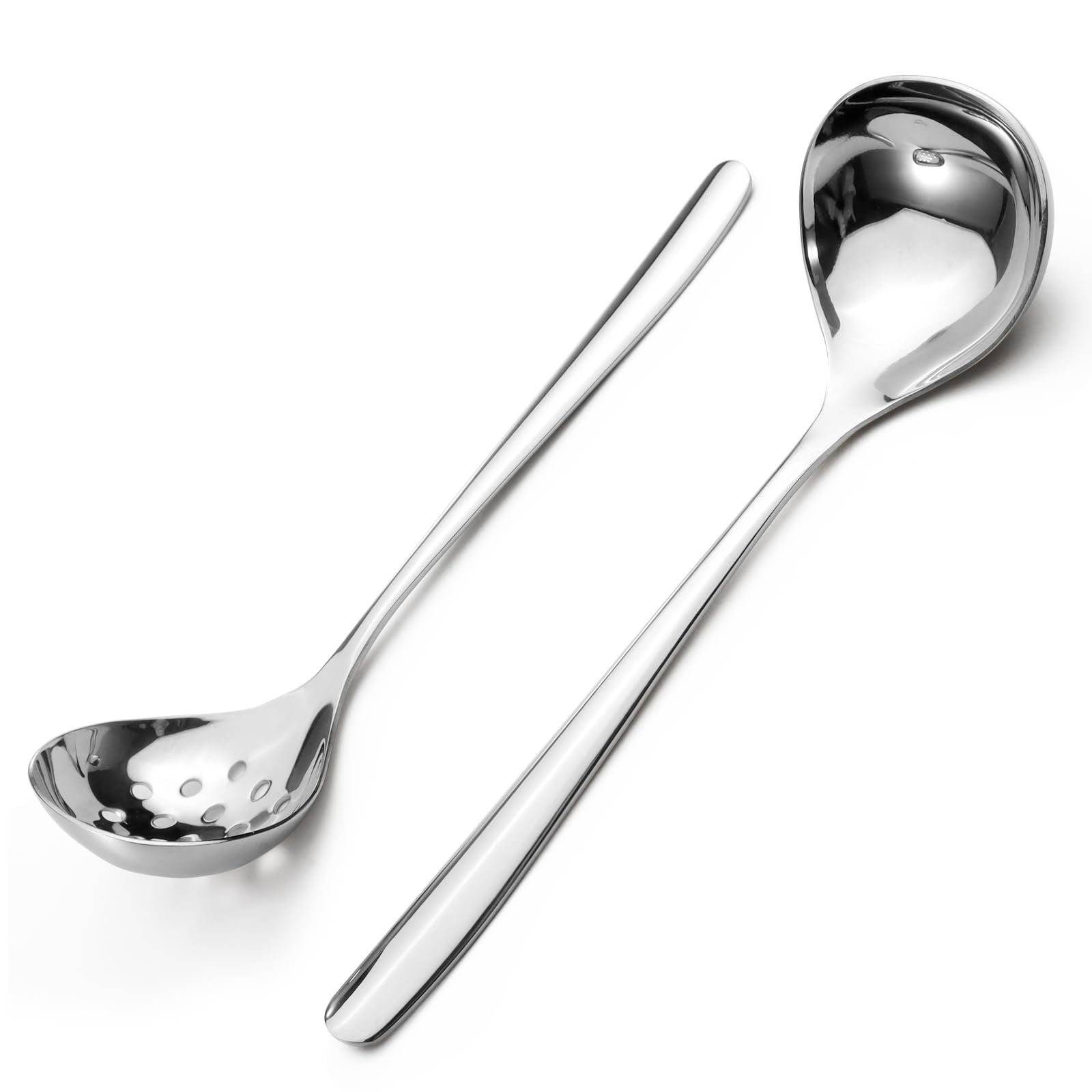 Realand 2Pcs Small Ladle and Slotted Spoon, Heavy Duty 304 Stainless Steel Gravy Ladle Mini Soup Ladles for Serving, Skimmer Str