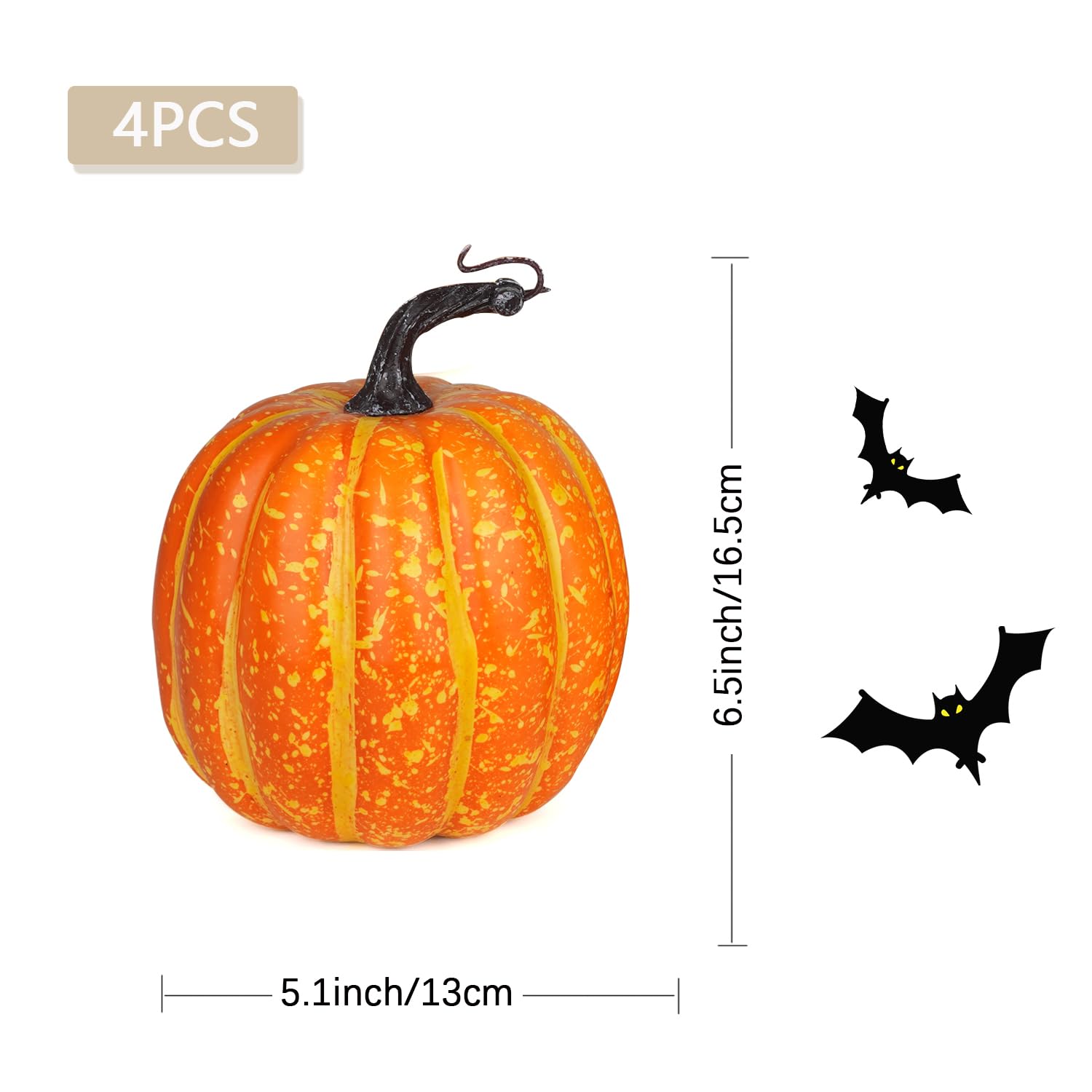 Artmag 6 Inch Large Artificial Pumpkins, 4PCS Big Orange Drawing Line Faux Foam Harvest Pumpkins for Fall Thanksgiving Holiday D