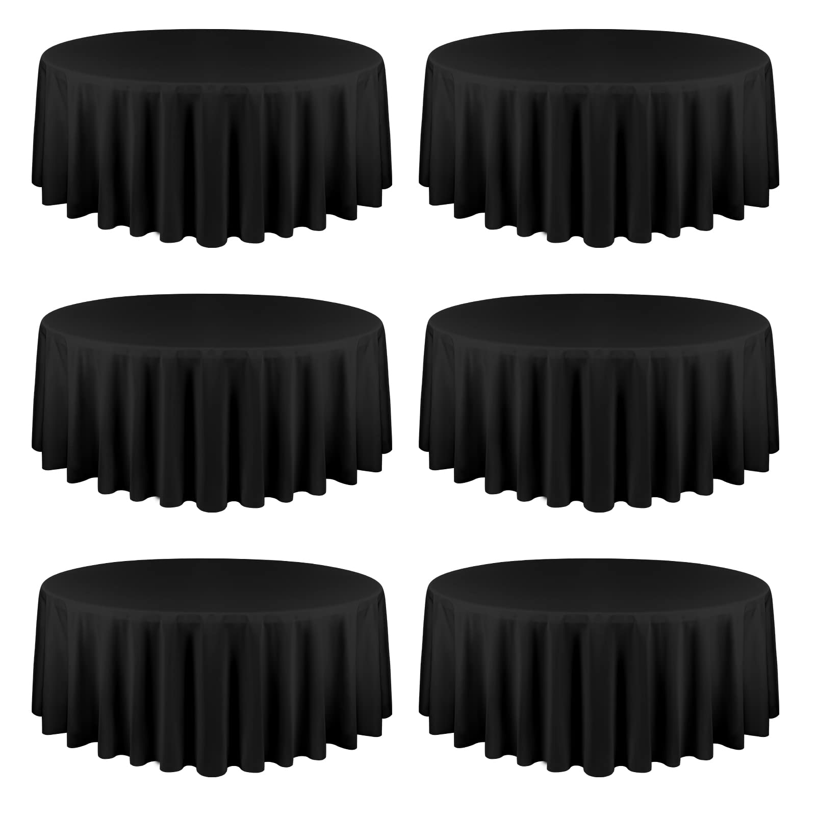 Ymhpride 6 Pack Round Tablecloth 90 Inch Black Table Cloths Polyester Round Table Cloth,Black Tableclothes Round Washable Fabric