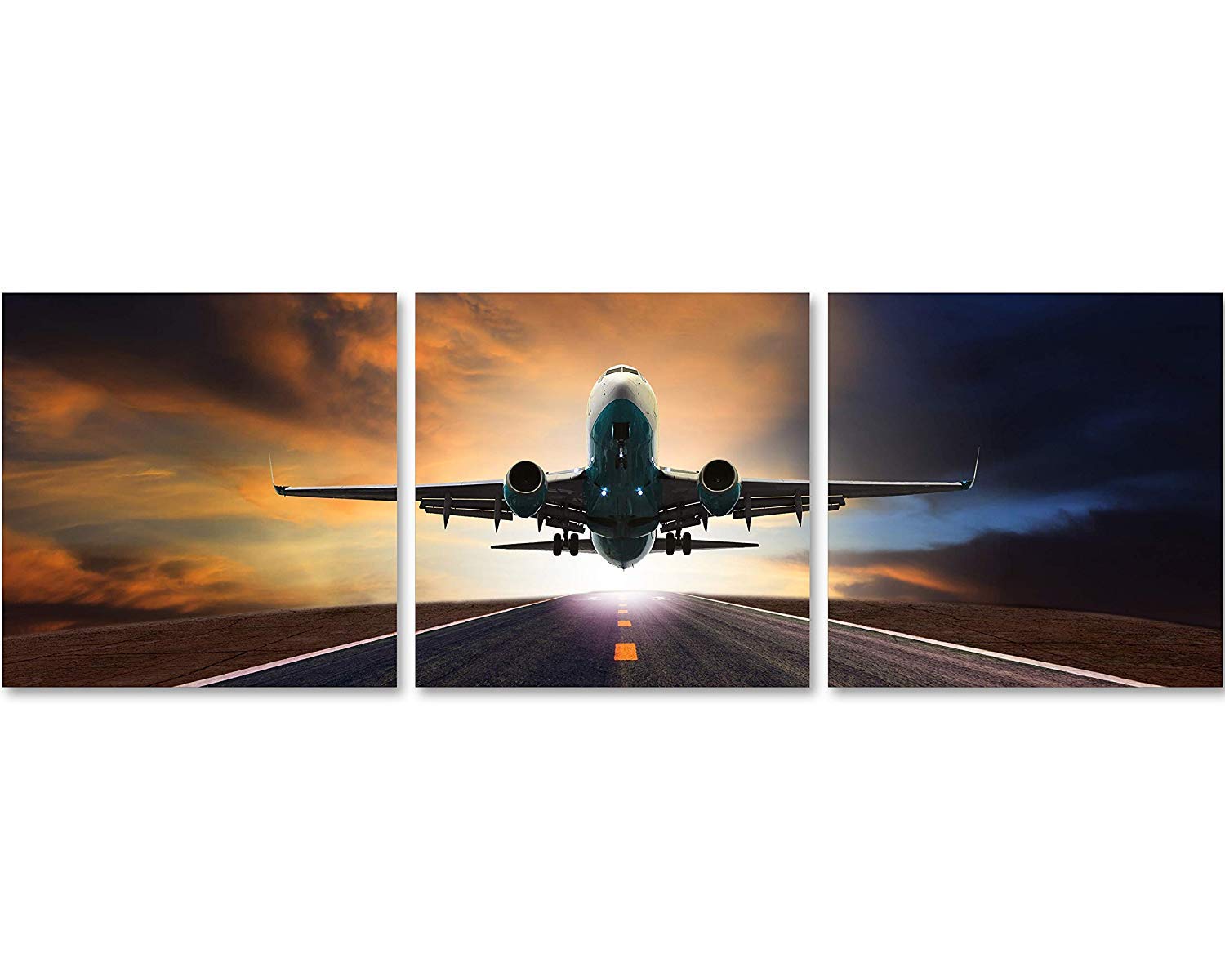 TutuBeer 3 Panels Vintage Plane Picture Aviation Art Airplane Decor Vintage Airplane at Sunset Airplane Print Aircraft Prints Stretched and Framed Airplane Decorations for Home Decor  3 pcs/Set