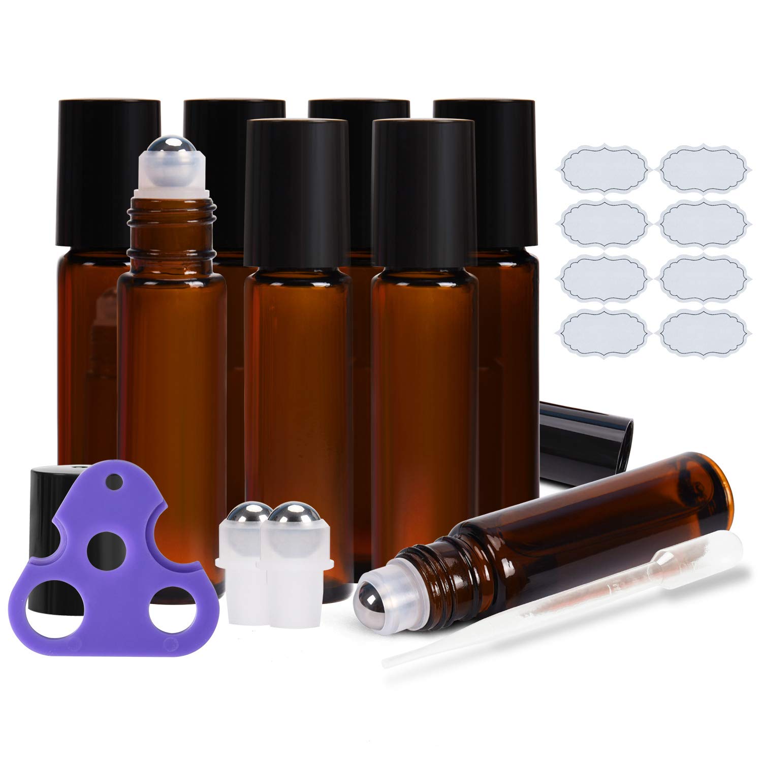Ulg Roll On Bottles 10Ml Amber Glass Empty Bottles 8 Piece With Stainless Steel Roller Ball 2 Extra Balls 8 Piece Waterproof Lab