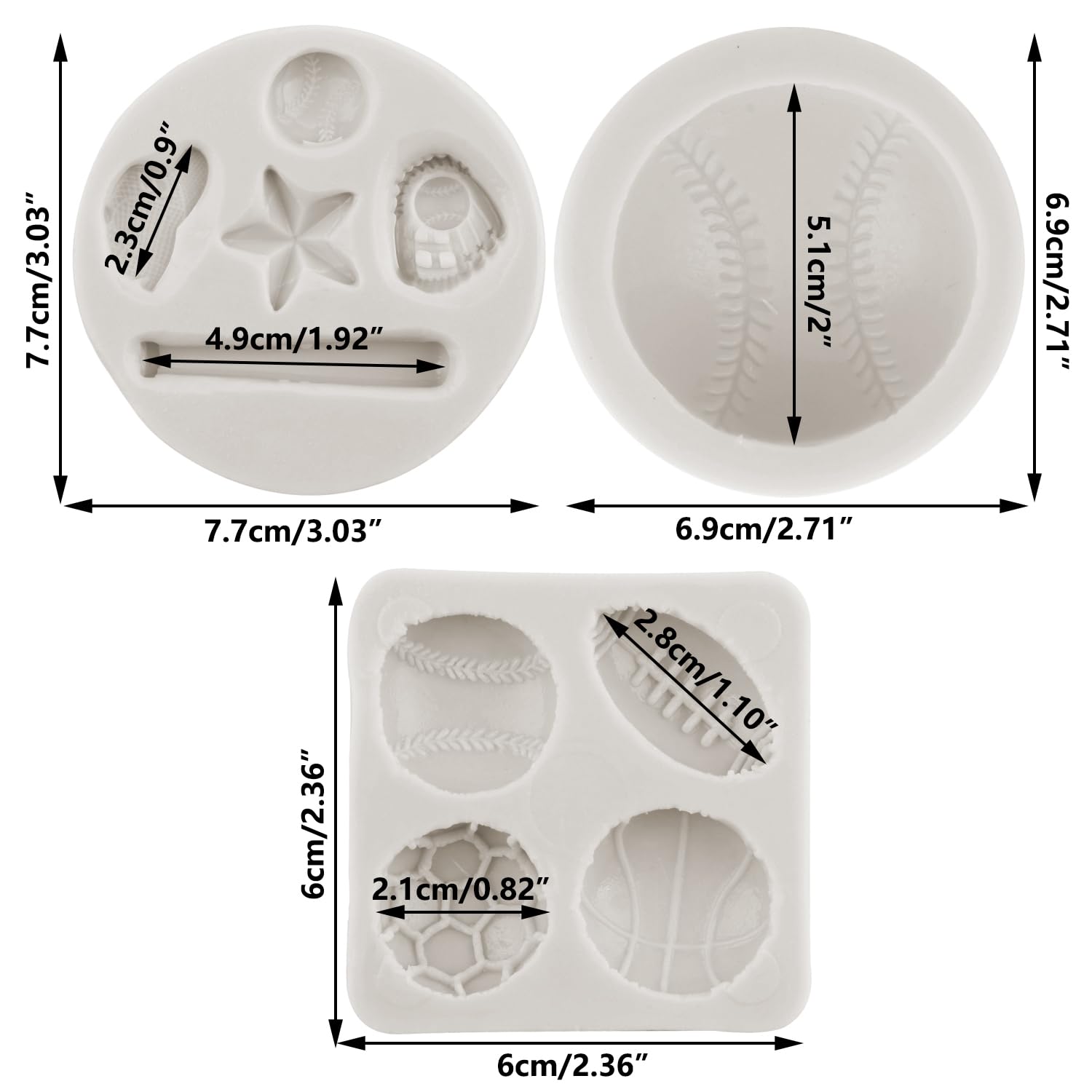 Sijiangmold Baseball Silicone Molds Bat Glove Hat Fondant Molds Basketball Football Rugby Chocolate Mold For Cake Decorating Cup