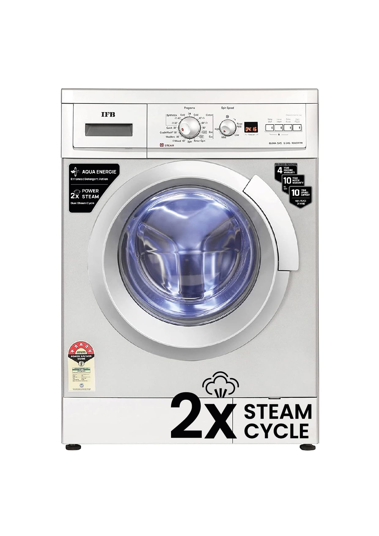 Ifb 6.5 Kg 5 Star Fully Automatic Front Load Washing Machine 2X Power Steam (Elena Sxs 6510, Silver, InBuilt Heater, 4 Years Co