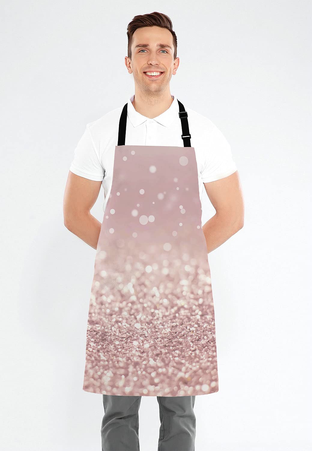 Lefolen Rose Gold Rainbow Glitter Bib Apron With Adjustable Neck For Men Women,Suitable For Home Kitchen Cooking Waitress Chef G