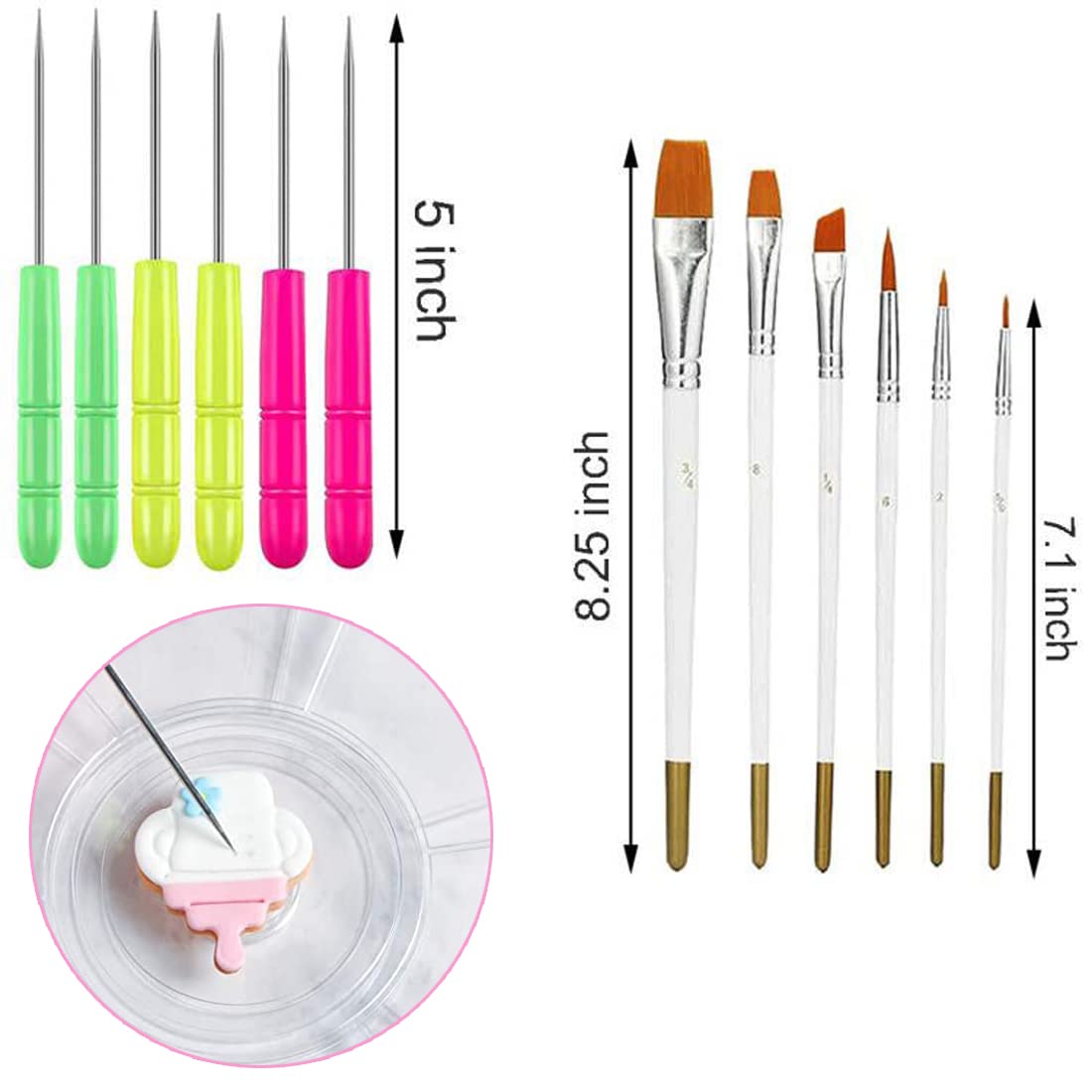 ALLRI Cookie Decorating Kit with 8-Inch Acrylic Turntable, 6 Fondant Brushes & Scribe Needle for DIY Royal Icing Decorating