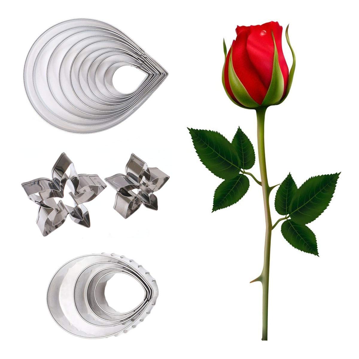 18Pcs Gumpaste Flower Mold Austin Rose Petal Calyx Leaf Cutter Set Sugarcraft Fondant Modelling Tools For Cake Decorating, Choco