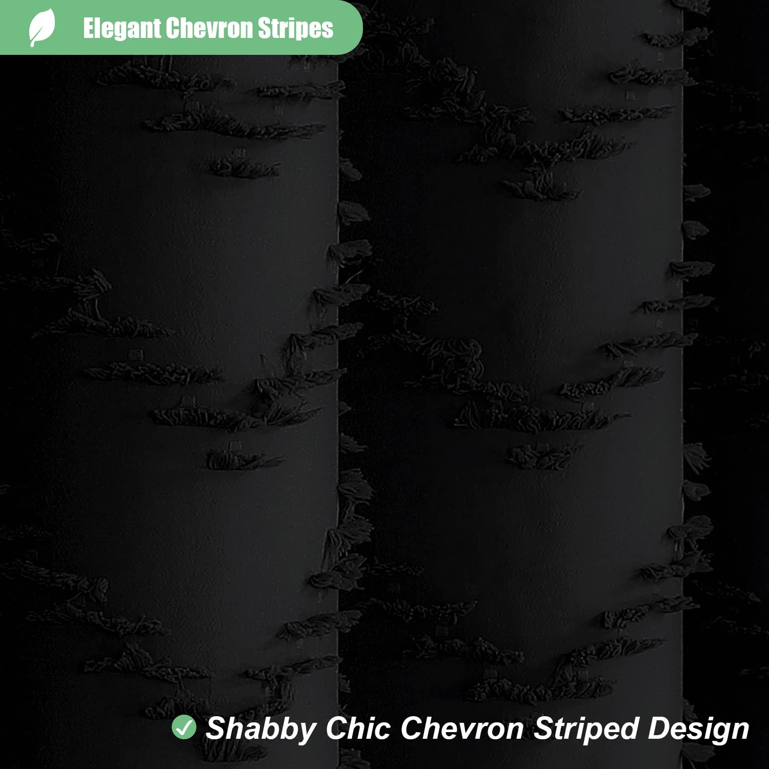 Dynamene Boho Farmhouse Shower Curtain, Black Fabric Tufted Chevron Striped Textured Tassel Shower Curtains For Bathroom, Water