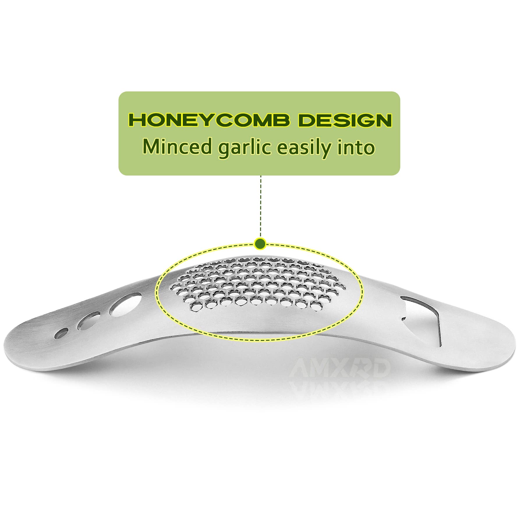 Amxrd Garlic Press Rocker & Silicone Peeler (Random Color), Stainless Steel Garlic Mincer, Herb Stripper & Leaf Zipper, Dishwash