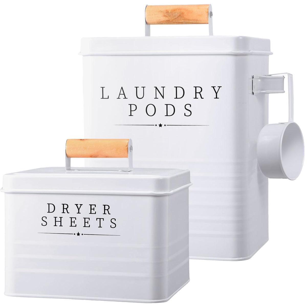Yaocom 2 Pcs Laundry Pod Container With Dryer Sheet Holder For Laundry Room Farmhouse Detergent Storage Box With Lid Handle Meta