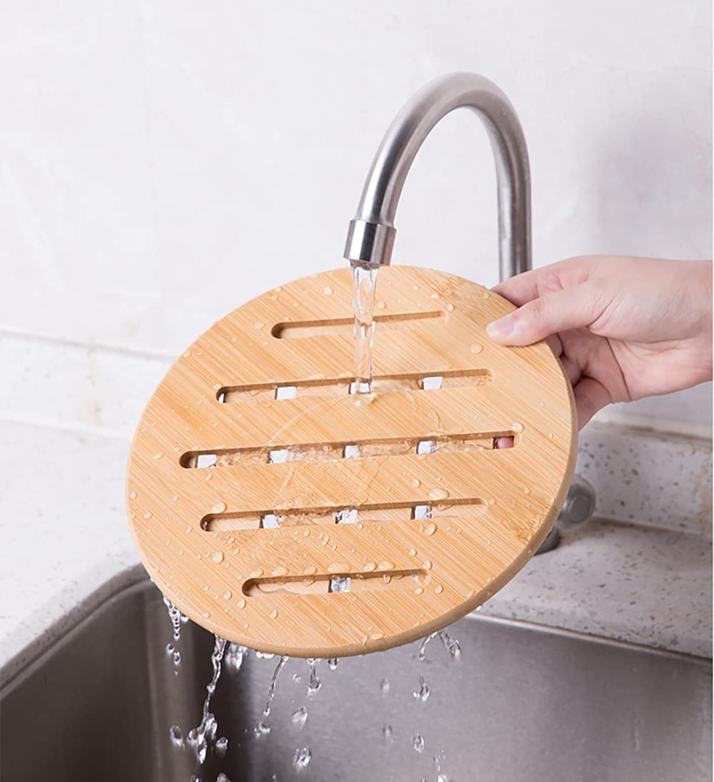 Lawei 8 Pack Bamboo Trivet Mat Set, Kitchen Wood Non-Slip Coaster, Hot Pads Trivet With Non-Slip Pads Heat Resistant Pads, For H