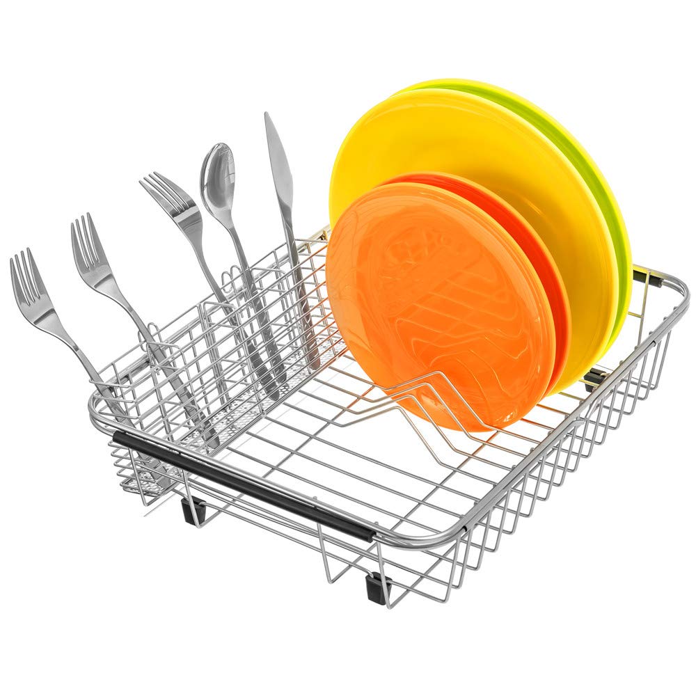 Sanno Utensil Silverware Holder Organizer Hanging Cutlery Organizer Spoon Drying Rack Basket Holder, 4 Divided Compartments Silv