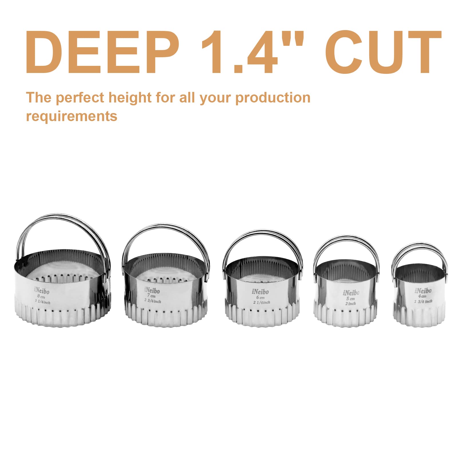 iNeibo Stainless Steel Fluted Edge Biscuit Cutter Set - Round Pastry and Dough Cutters for Baking and Dumplings