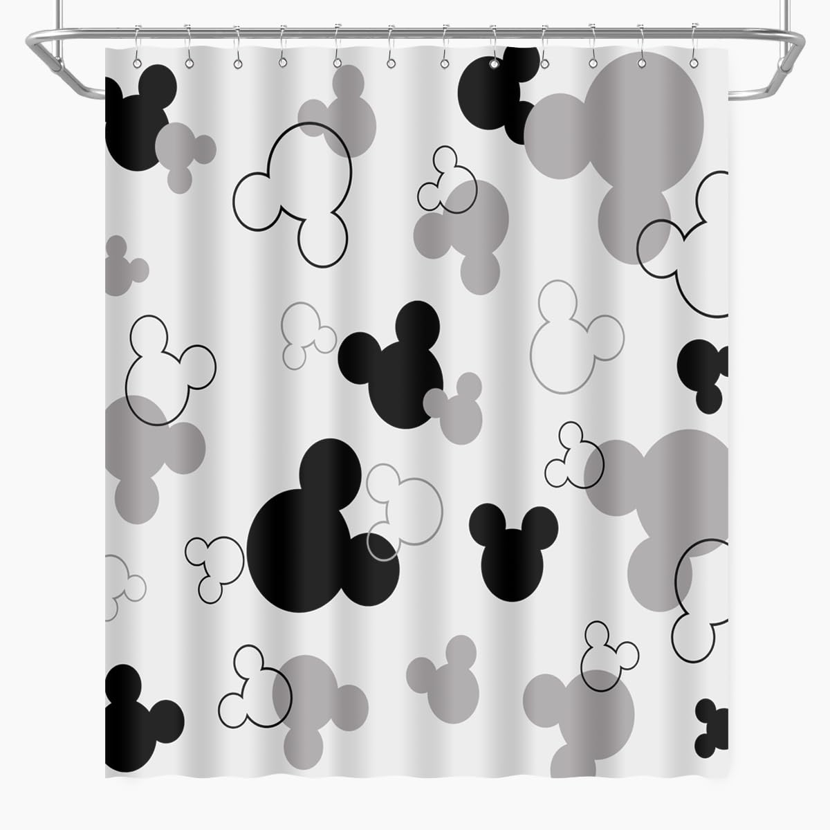 Biysuc Mouse Head Shower Curtain Black And White Children Cartoons Kids Bath Curtain Cute Animal Grey Bathroom Home Decor Waterp