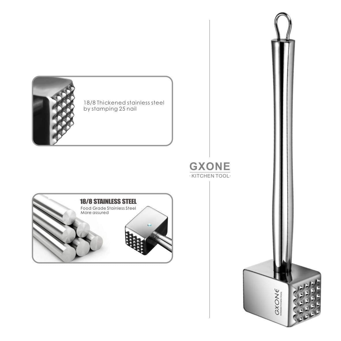 Meat Tenderizer 304 Stainless Steel Heavy Sturdy Meat Mallet/Pounder/Hammer Tool(1.65lb)