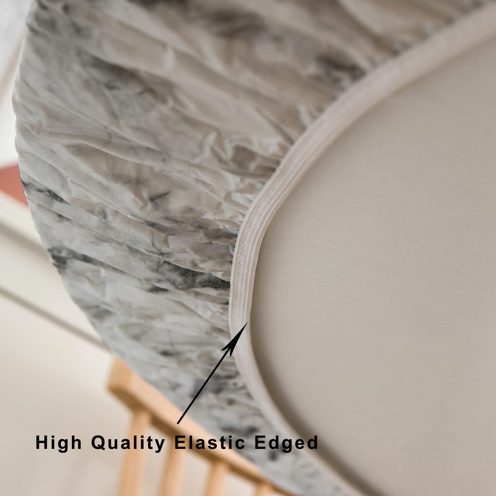 Liberecoo Round Vinyl Fitted Tablecloth With Flannel Backing Elastic Edge Plastic Table Cover Waterproof Table Cloth Stain-Resis