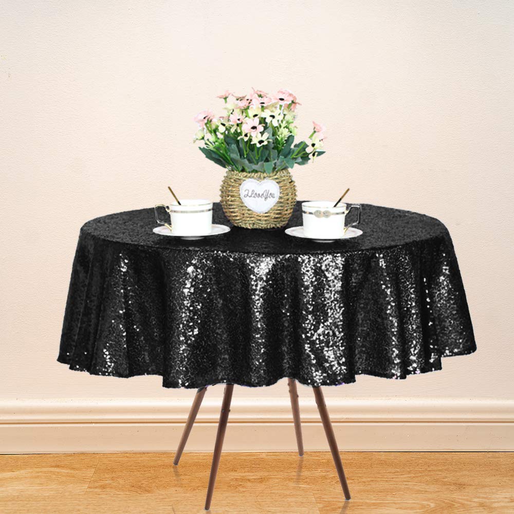 Jyflzq Black Sequin Tablecloth 50 X 80 Rectangular Sparkly Drape Table Cloths Table Cover Overlay For Halloween Wedding Birthday
