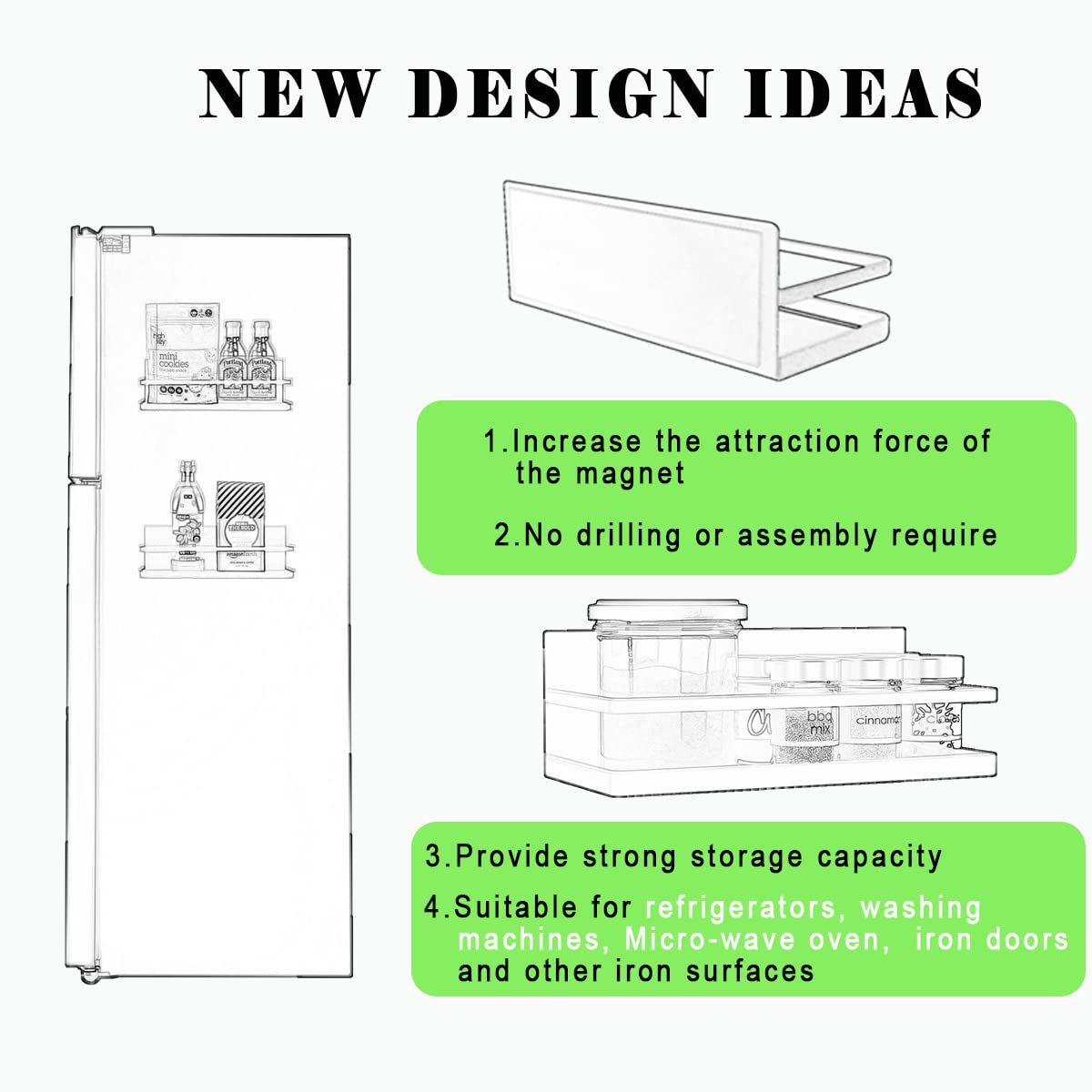 Hoopoton Magnetic Spice Rack Organizer Single Tier Refrigerator Spice Storage Shelf, Easy to Install The Side of The Refrigerato