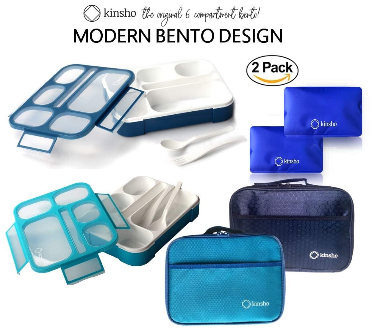 Bento-Box With Bag And Ice Pack Set. Lunch Boxes Snack Containers Kids Boys Girls Adults. 6 Compartments, Leakproof Portion Boxe