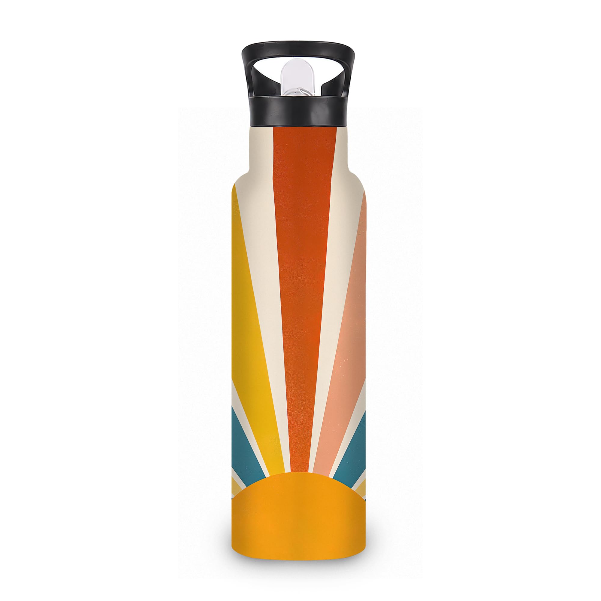 ICRICR Water Bottles with Straw,Boho Stainless Steel Cup Leak Resistant Double Wall Sunrise Rainbow Insulated Water Bottle with 