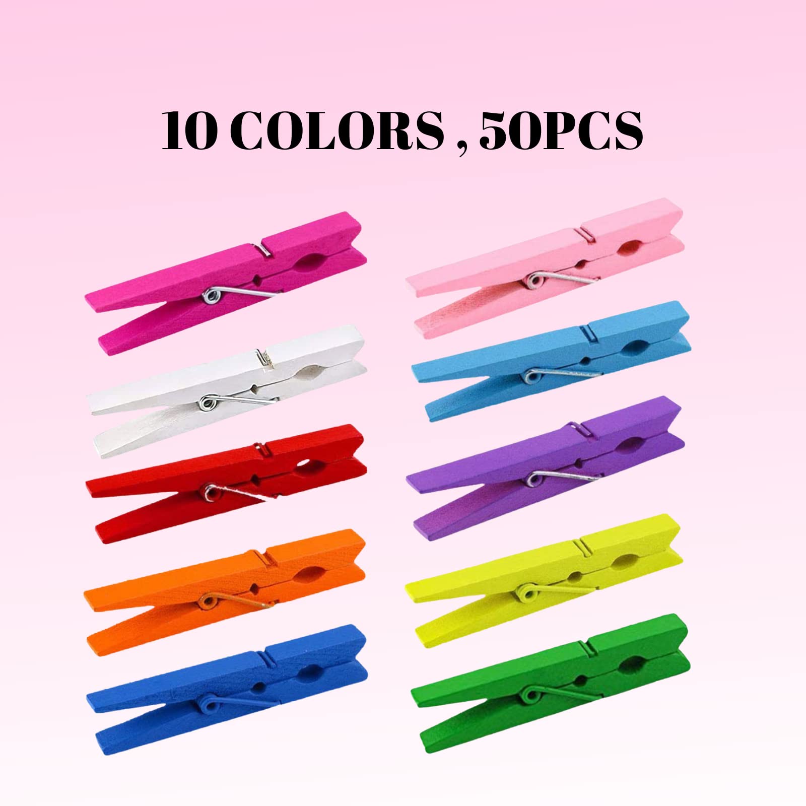 Clothes Pins  Colored Clothespins 50 PCS 2.9'' Natural Birchwood Close Pins  Strong Grip  Colorful Clothespins  Multi-Purpose Colored Clothes Pins for Crafts  Hanging Clothes  Laundry