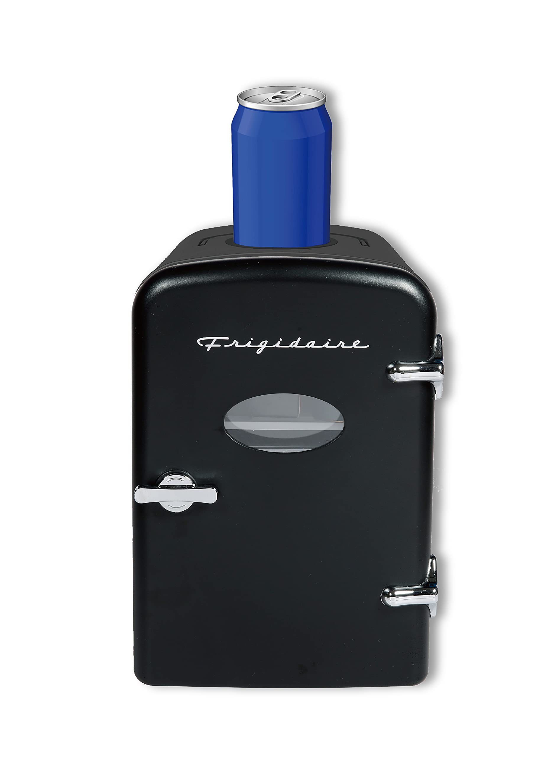 Frigidaire Efmis171-Black 6+1 Retro Mini Portable Personal Fridge/Cooler For Home, Office Or Dorm With Active Cooling Can Holder