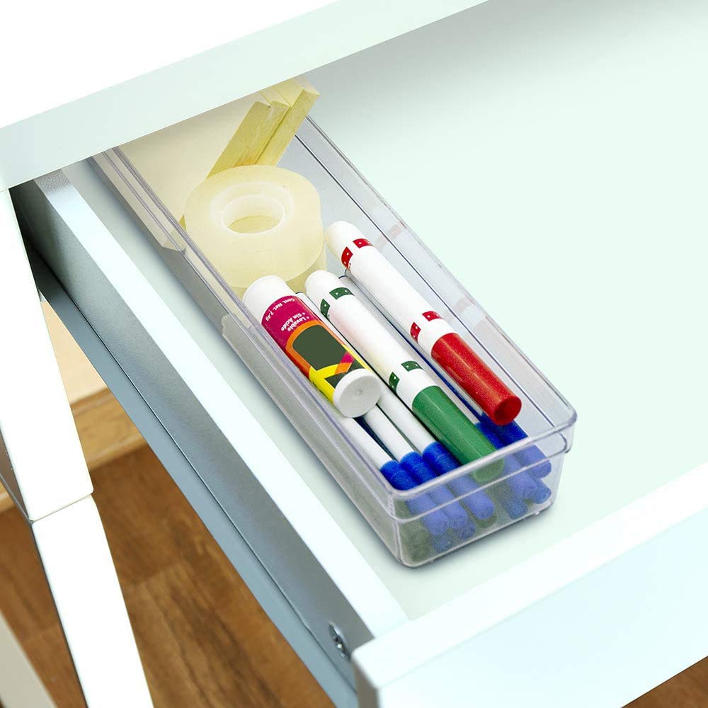 Glad Plastic Drawer Storage Tray - Heavy Duty Organizer Bin for Home, Kitchen, Bath, Bedroom, Office | Non-Slip Feet, 13'' x 3''