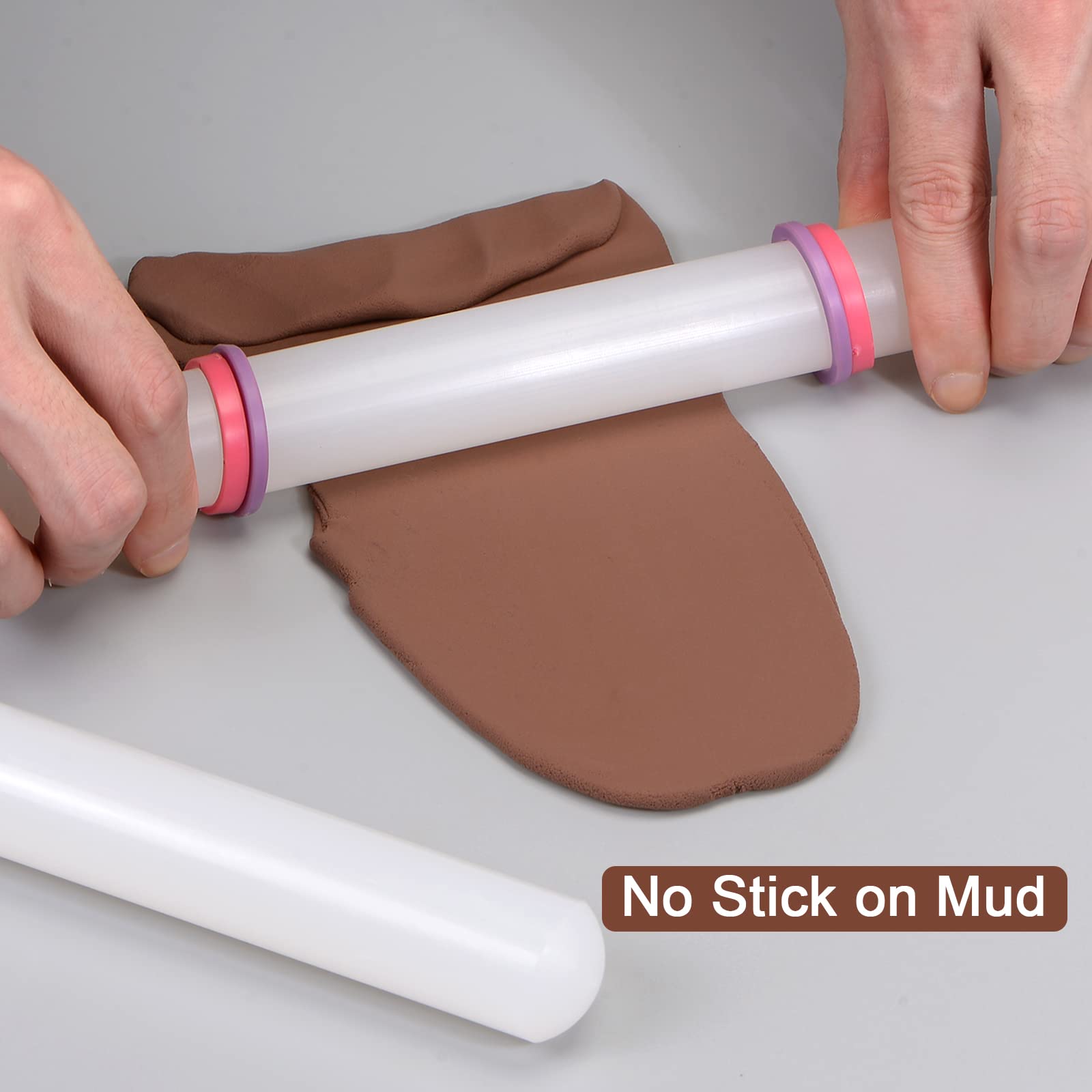 Harfington Fondant Rolling Pin 13 Inch X 0.98 Inch Pp Plastic Non-Stick Fondant Roller Dough Roller Kitchen Decorating Tools For
