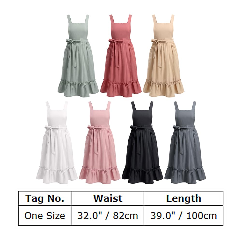 Obeeii Apron For Women Girls Cute Cotton Linen Kitchen Cooking Apron Dress With Pockets Vintage Ruffle Apron Pinafore Dress Baki