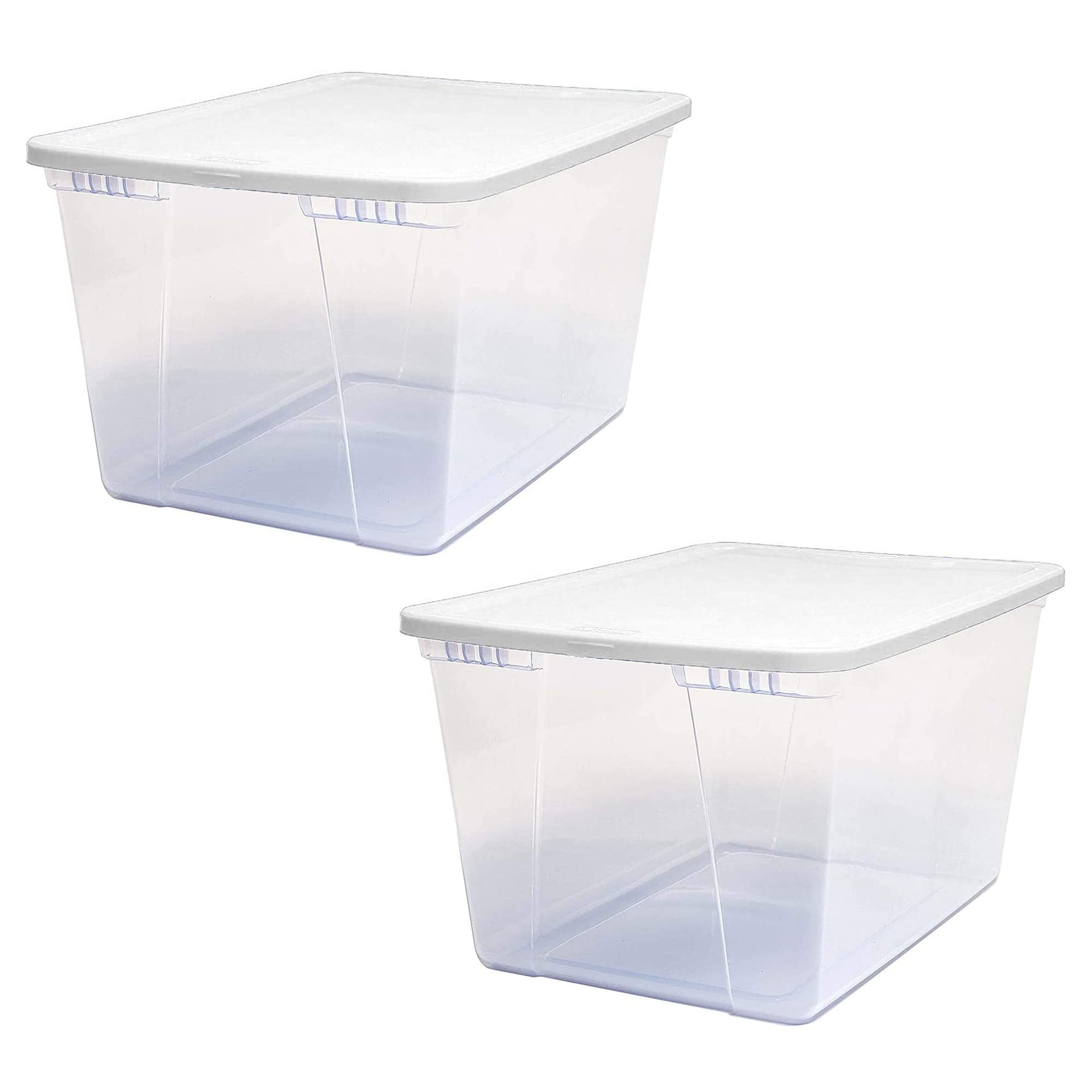 Homz 2 Pack Storage Bins, Clear Plastic Organizing Containers W/White Lids, 56 Quart