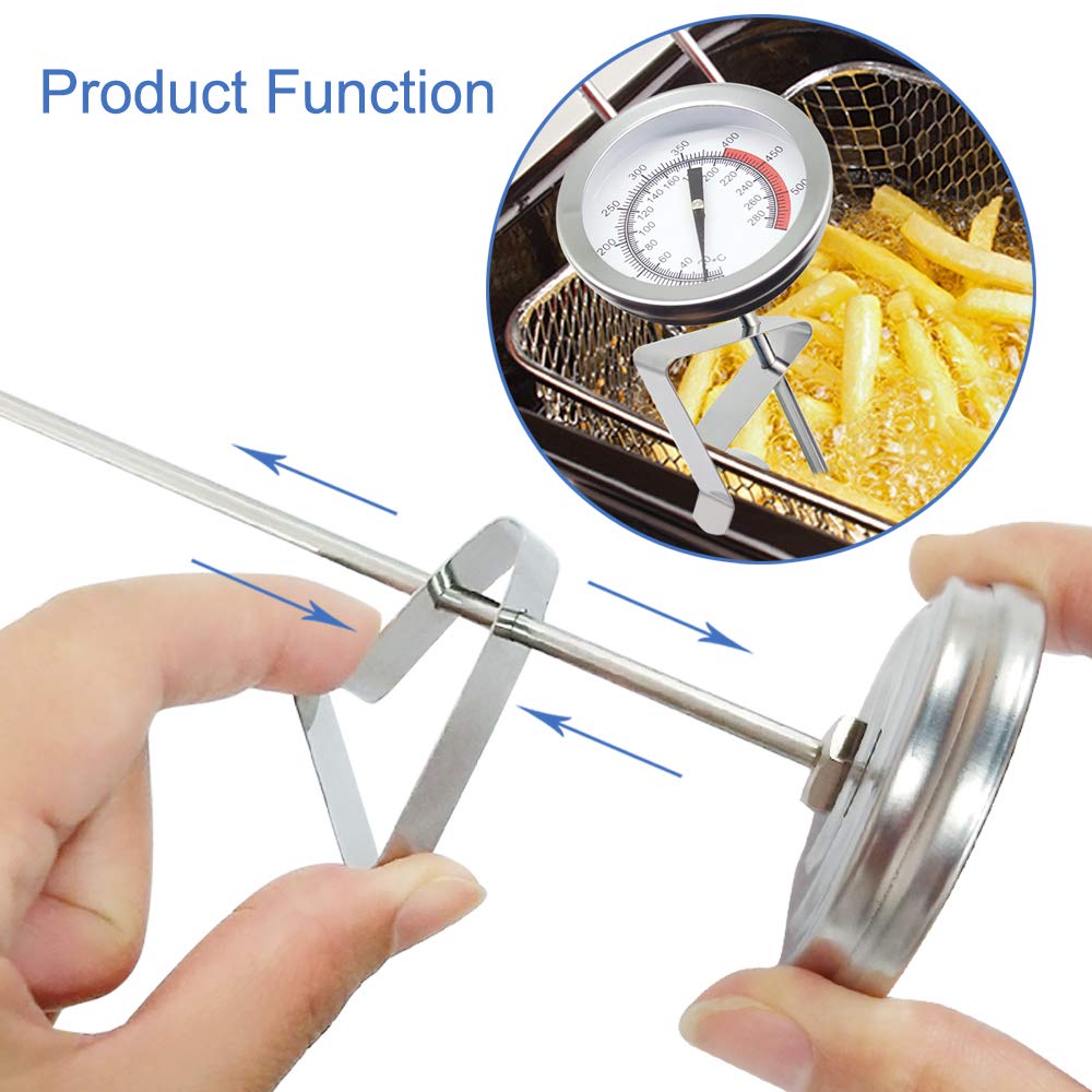 Deep Fryer Turkey Thermometer With Clip&15 Inch Stem - Best Professional Kitchen Pot Fryer Thermometer, Stainless Steel Fry Oil