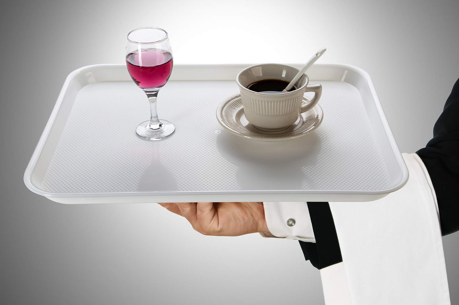 Eslite Rectangular Plastic Serving Trays Fast Food Serving Cafeteria Trays 17''X13'' Set of 6(White)