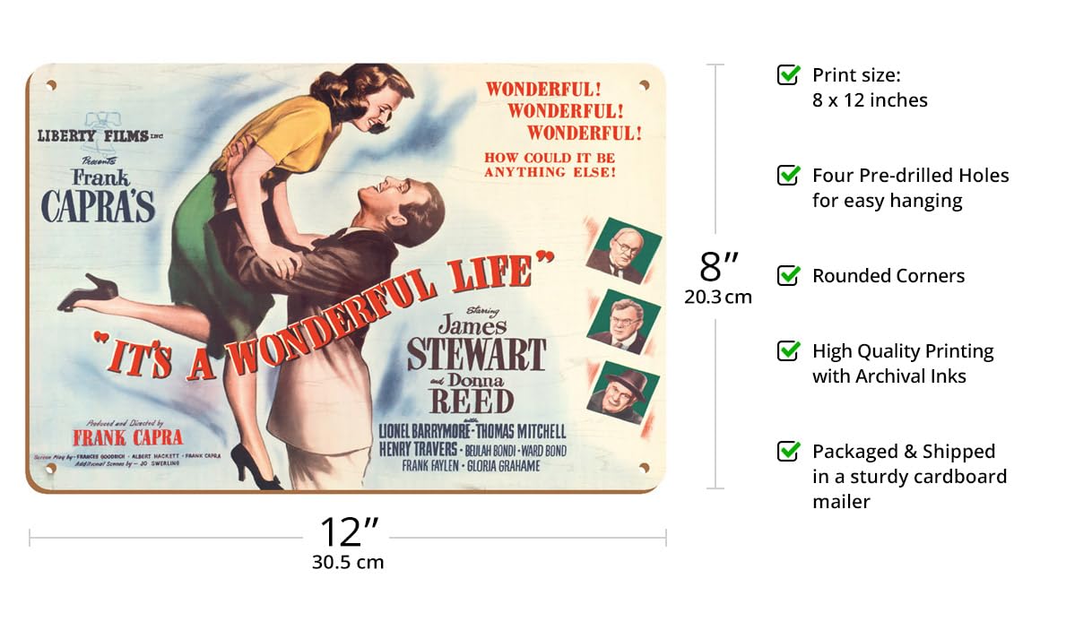 Frank Capra'S ''It'S A Wonderful Life'' - Starring James Stewart Donna Reed - Vintage Film Movie Poster C.1946-8 X 12 Inch Vinta