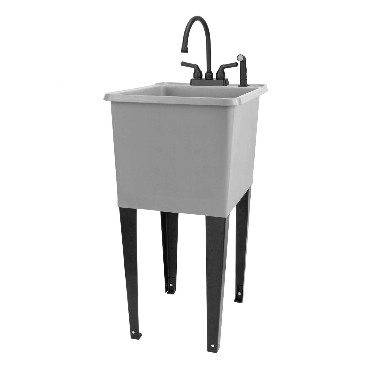 Grey Space Saver Utility Sink By Js Jackson Supplies, Freestanding Tehila Space Saving Laundry Tub, Black Gooseneck Faucet With