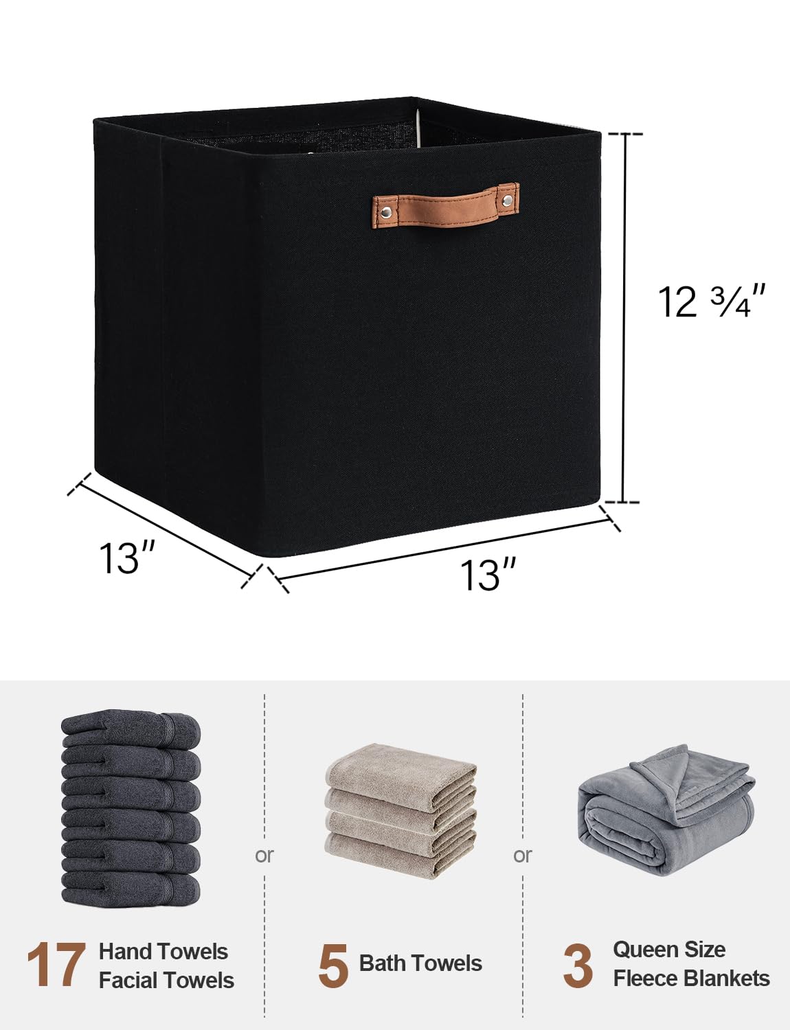 Storageworks 13X13 Storage Cubes, Collapsible Storage Bins Organizer For Closet, Fabric Storage Box With Pu Handles, Black, 4-Pa