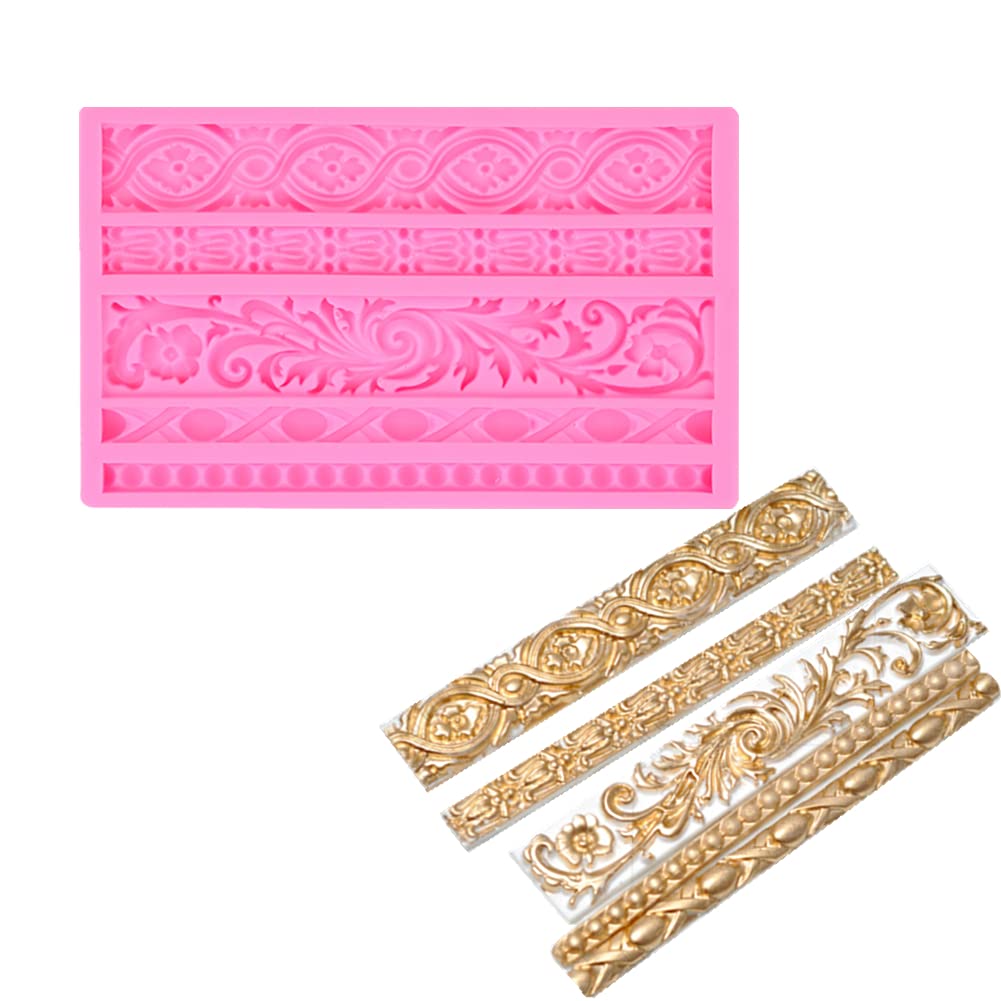 Joersh 3Pcs Baroque Silicone Molds Scroll Silicone Baroque Mold Clay Molds Border Fondant Molds Candy Chocolate Molds For Weddin
