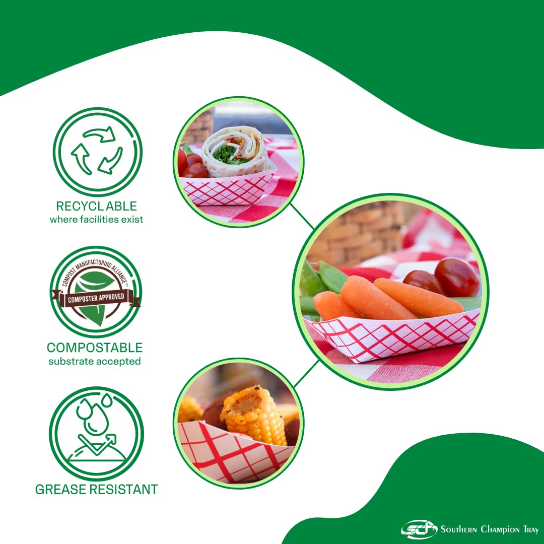 Southern Champion Tray 0413 #100 Southland Paperboard Food Tray, 1 Lb Capacity, Red Check (Case Of 1000)