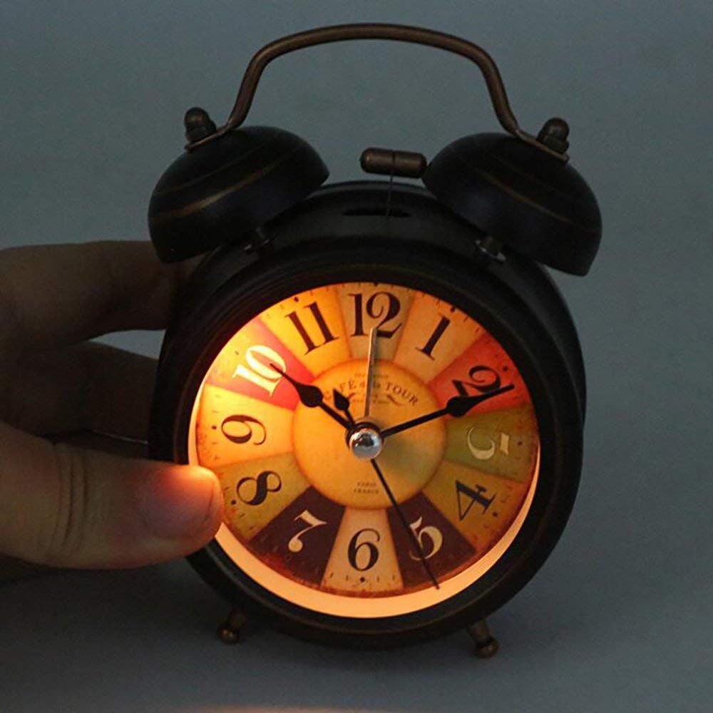 Sarth Shopobox Alloy Steel, Glass Twin Bell Edition Vintage Look With Night Led Display Table Alarm Clock, 12X10X6 Cm ((Vintage-