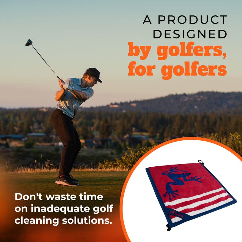Frogger Amphibian 2-In-1 Golf Towel With Wet And Dry Technology, Red/White/Blue, Premium Golf Bag Accessory For Men And Women Wi