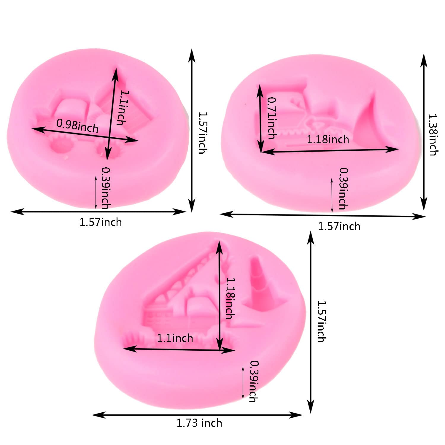 Mujiang Small Size Bulldozer Fondant Molds Crane Construction Truck Silicone Mold For Chocolate Cake Decorating Set Of 3
