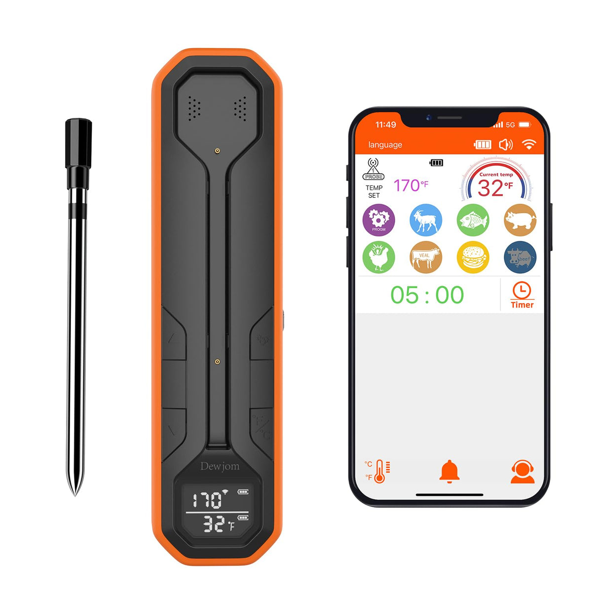 Wireless Meat Thermometer - Digital Cooking Thermometer With Wireless Probe - 500Ft Remote Range Food Thermometer - With Ios & A