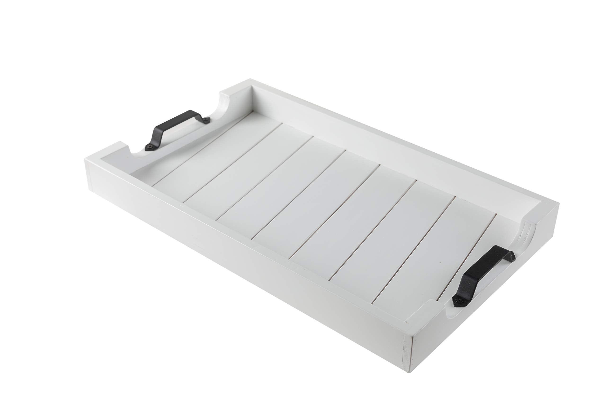 Bamboo Land- Large Wooden Serving Tray With Handle, 20    X 12, White, Wooden Tray With Handles, Serving Tray With Handles, Tray