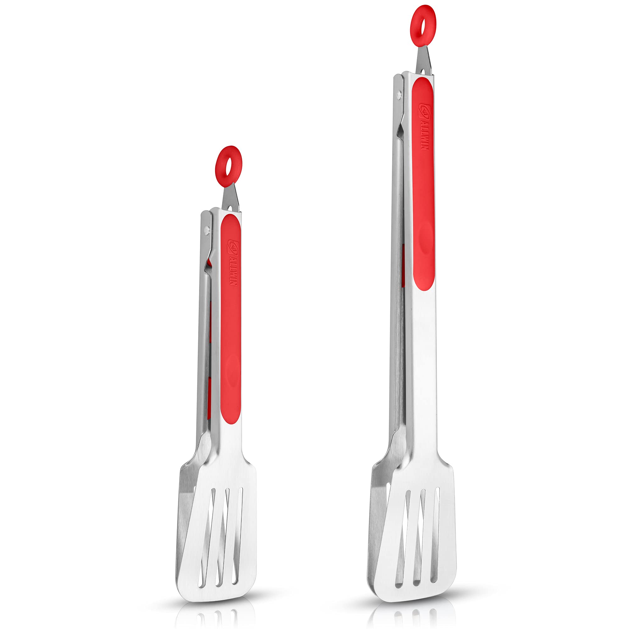 Premium 304 Stainless Steel Barbecue Turners, Heavy Duty Non-Stick Bbq Cooking Kitchen Tongs, 9'' And 12'' Red