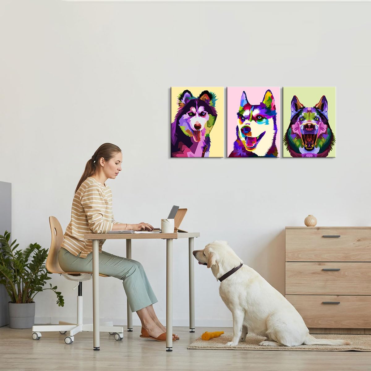 3 Pieces Dog Wall Art Animal Wall Art Husky Wall Art Dog Wall Decor Dog Poster Animal Decor Dog Painting Animal Poster Pet Decor