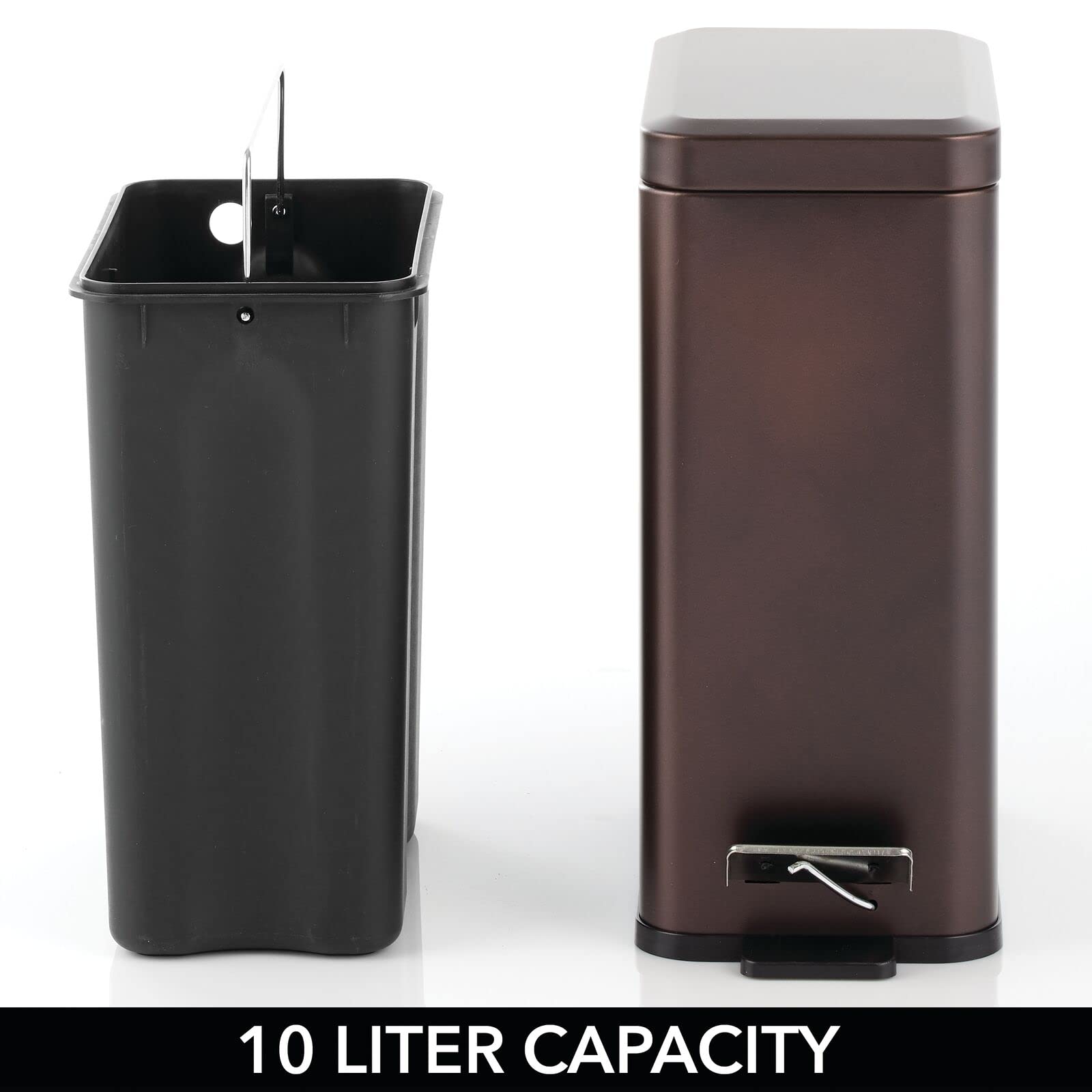mDesign Pedal Bin - Waste Bin with Pedal, Lid and Plastic Bucket Insert for Bathroom, Kitchen, and Office - Metal Household Rubb