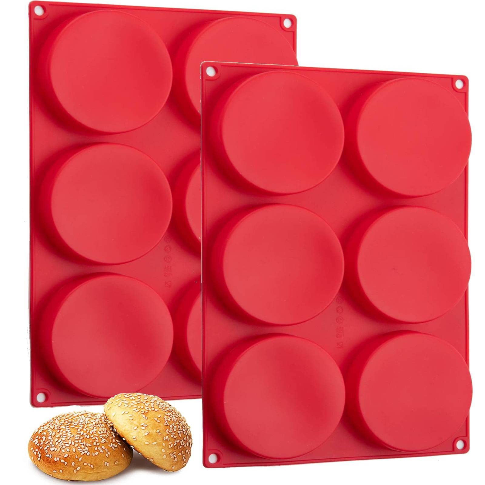 Hamburger Bun Molds 2 Pack Silicone Baking Pans, 4 Inch Muffin Top Pan Egg Sandwish Mold Small Layer Cake Molds Round Disc Pan F