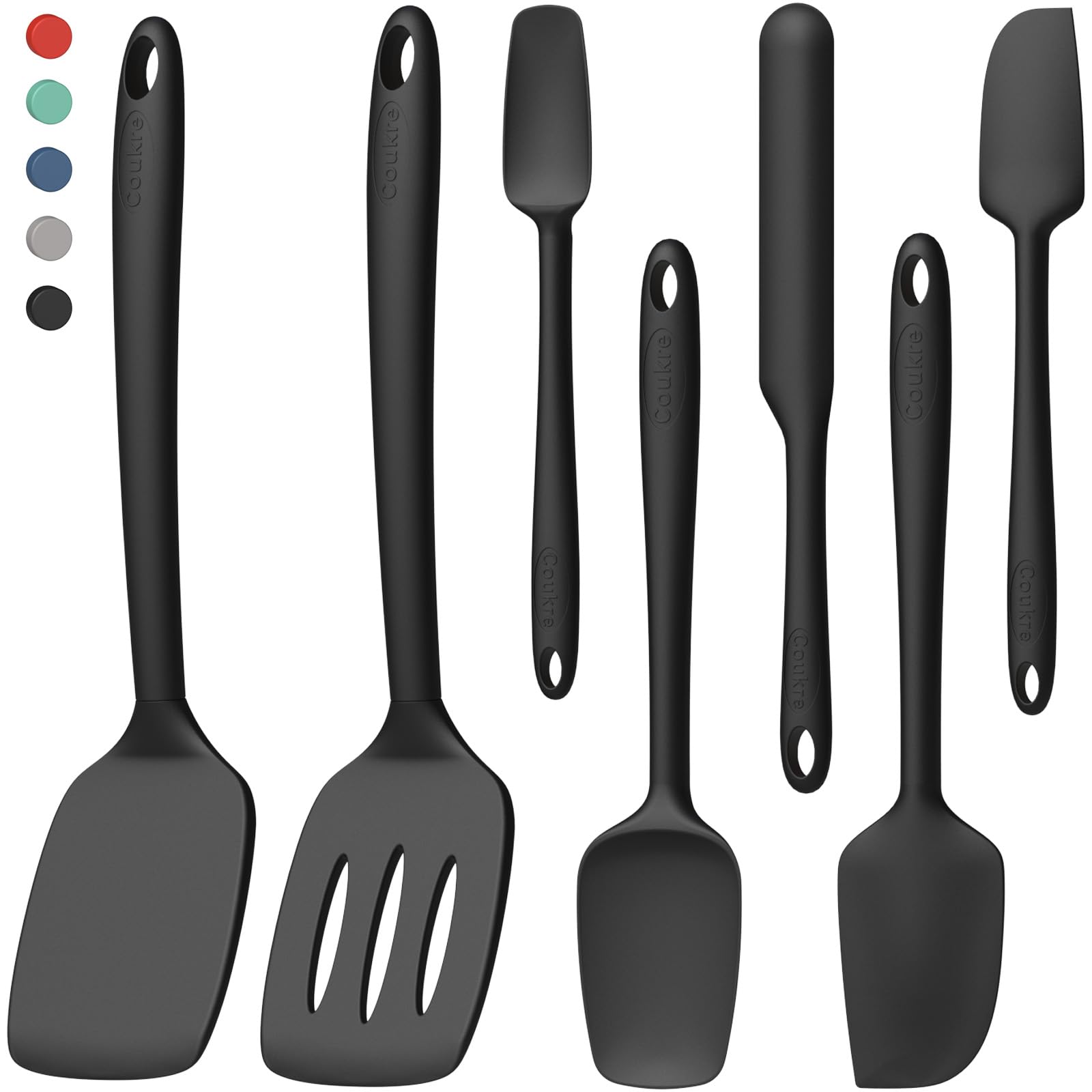 Coukre Silicone Spatula Set of 7, BPA Free Food Grade Silicone Cooking Utensils, Heat Resistant Kitchen Tools for Nonstick Cookw