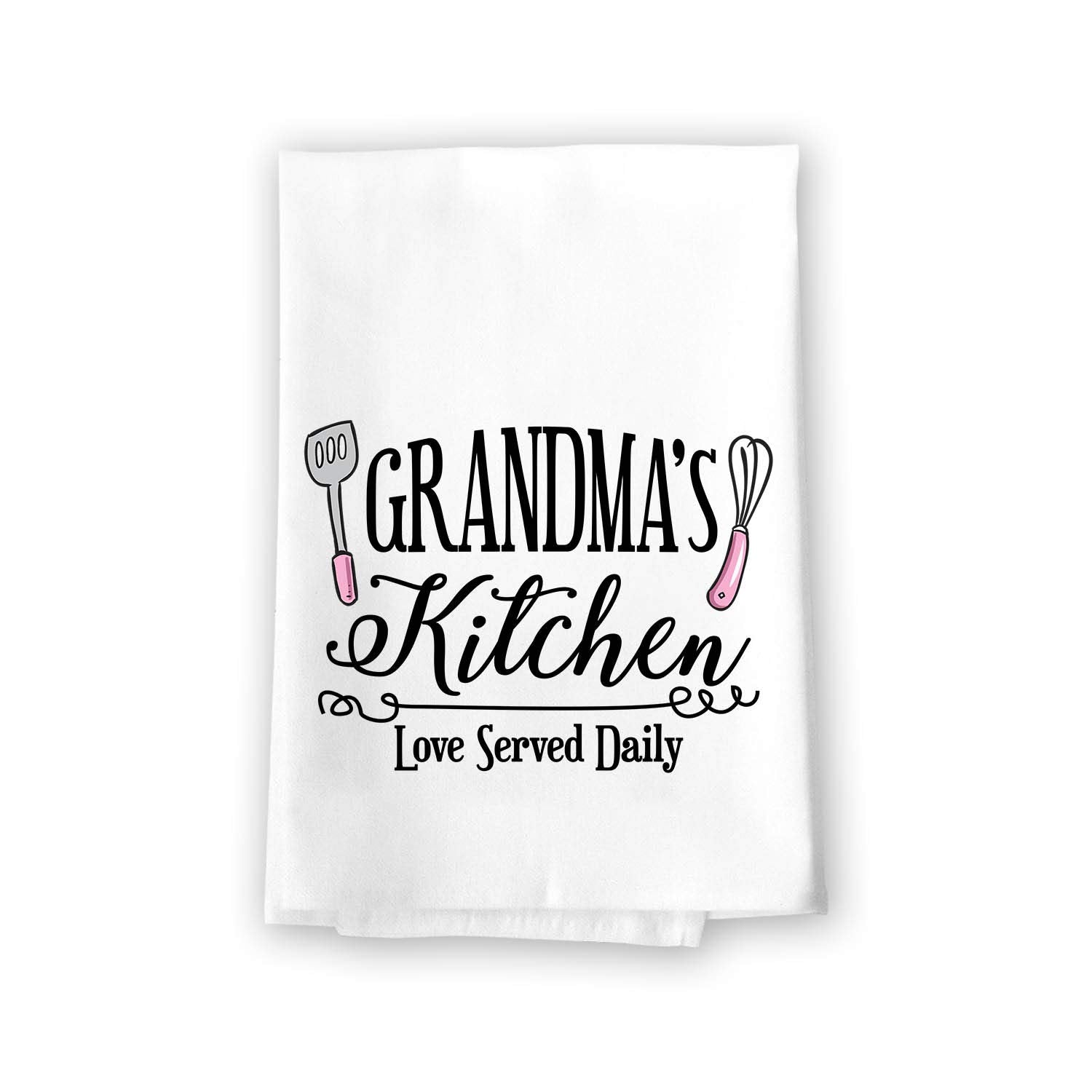 Honey Dew Gifts Home Decor, Grandma 'S Kitchen Love Served Daily Flour Sack Towel, 27 Inch By 27 Inch, 100% Cotton, Highly Absor