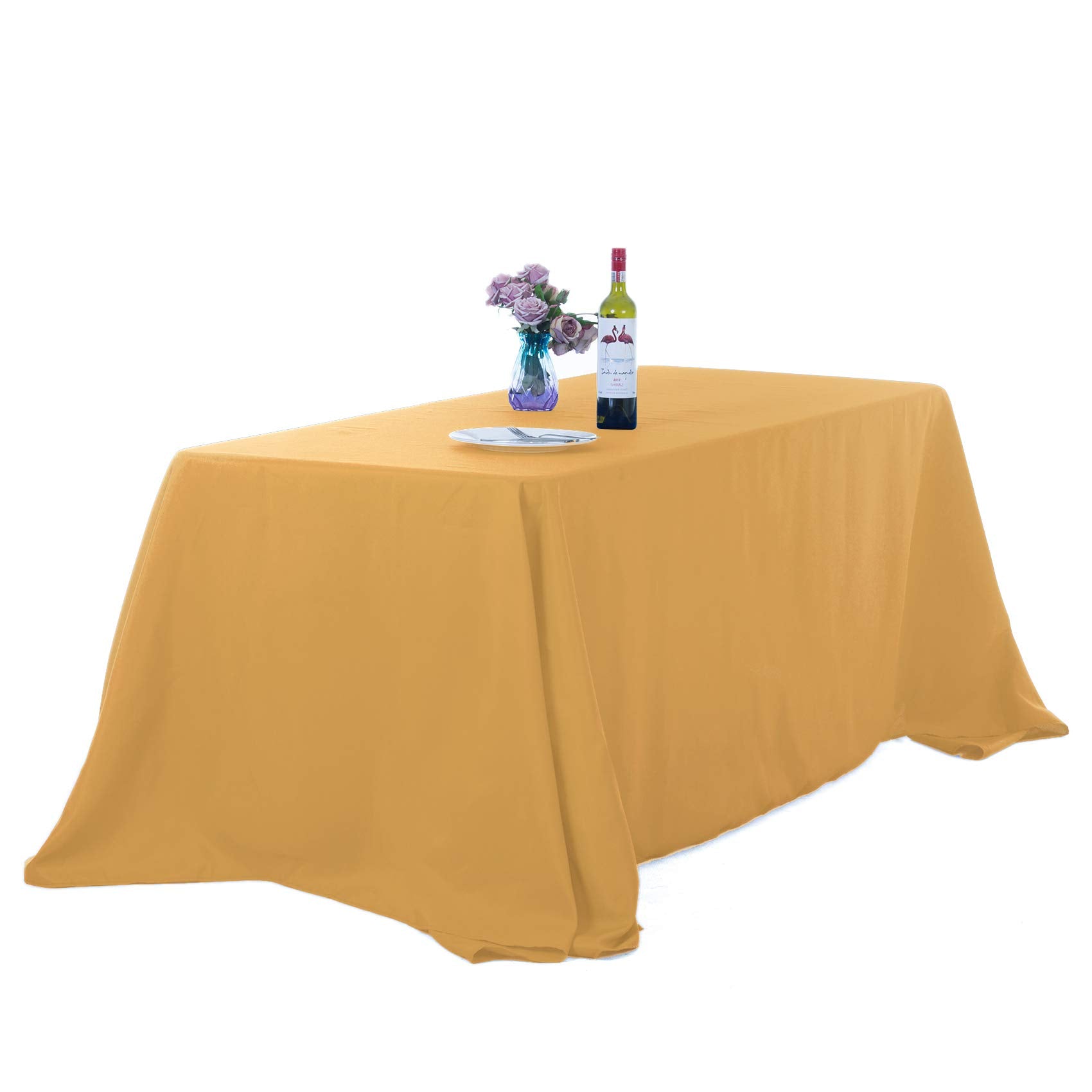 Ascoza 2Pack 90X156 Inch Gold Rectangular Tablecloth 8 Feet Table Cloth In Polyester Fabric For Wedding/Banquet/Restaurant/Parti