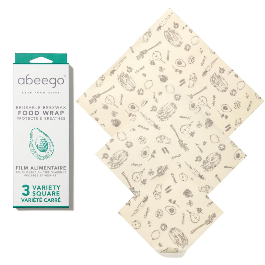 Abeego, The Original Beeswax Food Storage Wrap - Set Of Three, 7'' 10'' And 13'' Natural Square Sheets